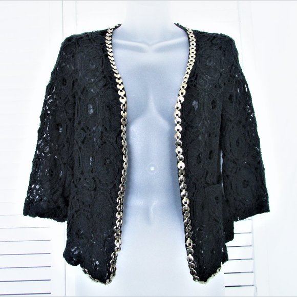 Drole De Copine Paris black crochetedopem front top M - Picture 7 of 8